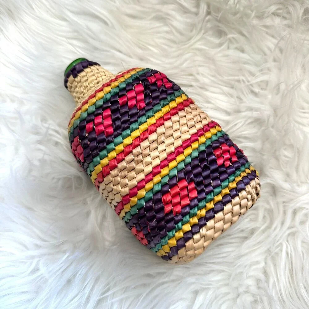 Artisan Crochet Pam Straw Wrapped Bottle Vase Home Decor Boho Southwestern